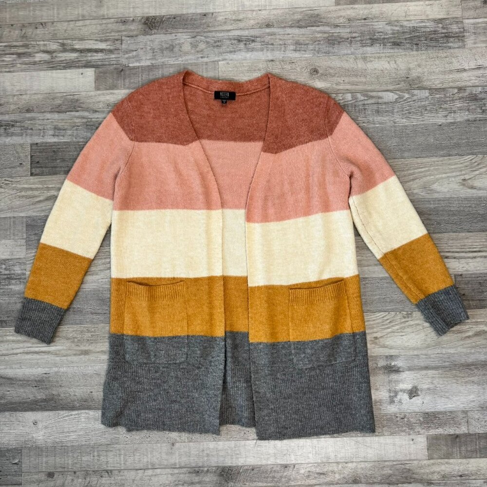 Modern Canvas Neutral Rainbow Stripe Open Front Cardigan Size Medium Soft E40